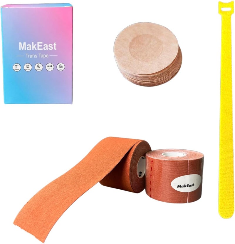 MakEast 2 Rolls Trans Tape for Transitioning Chest Binding Tape Latex Free FTM Chest Binder with Nipple Covers 2 in X 16.5 ft - Image 1